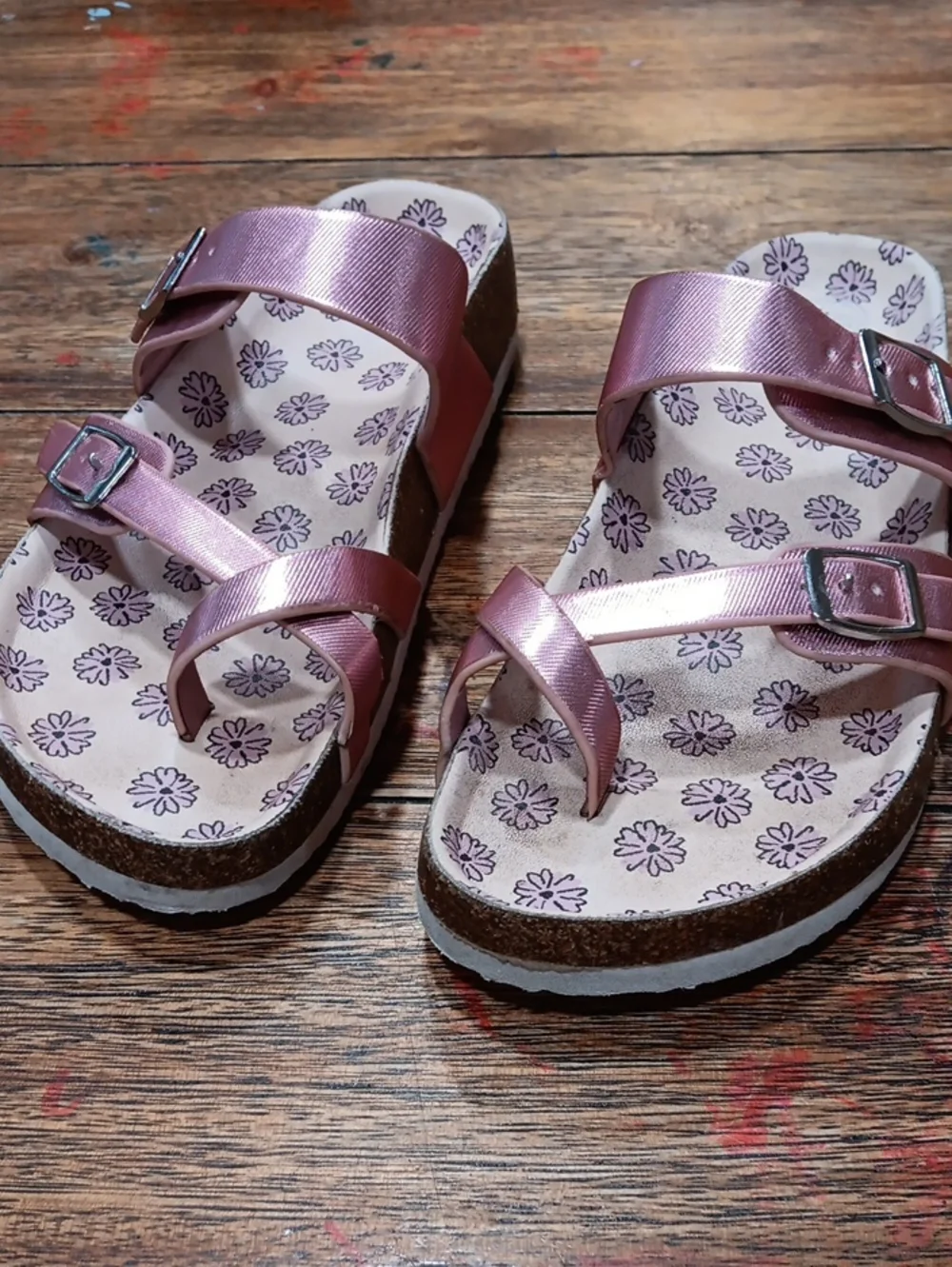 Wonder Nation Girl's Pink Metallic Buckle Slide Sandals